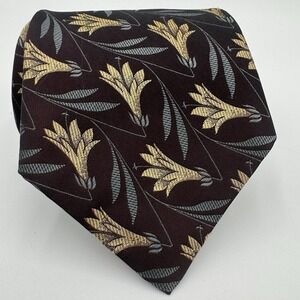 Audrey Buchner Extra Long European Silk Mens Neck Tie Floral Leaf Elegant Formal
